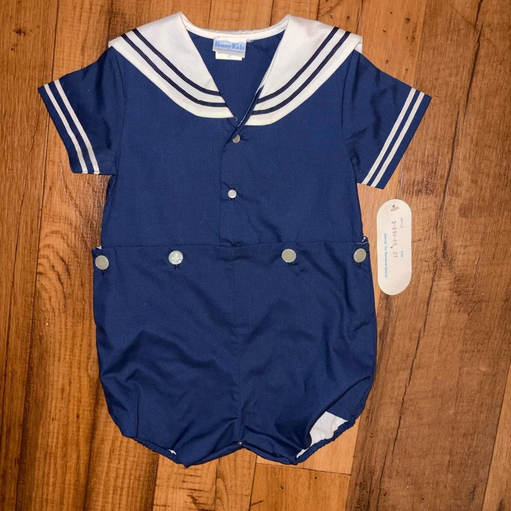 Classic Navy Sailor-Style Baby Romper by